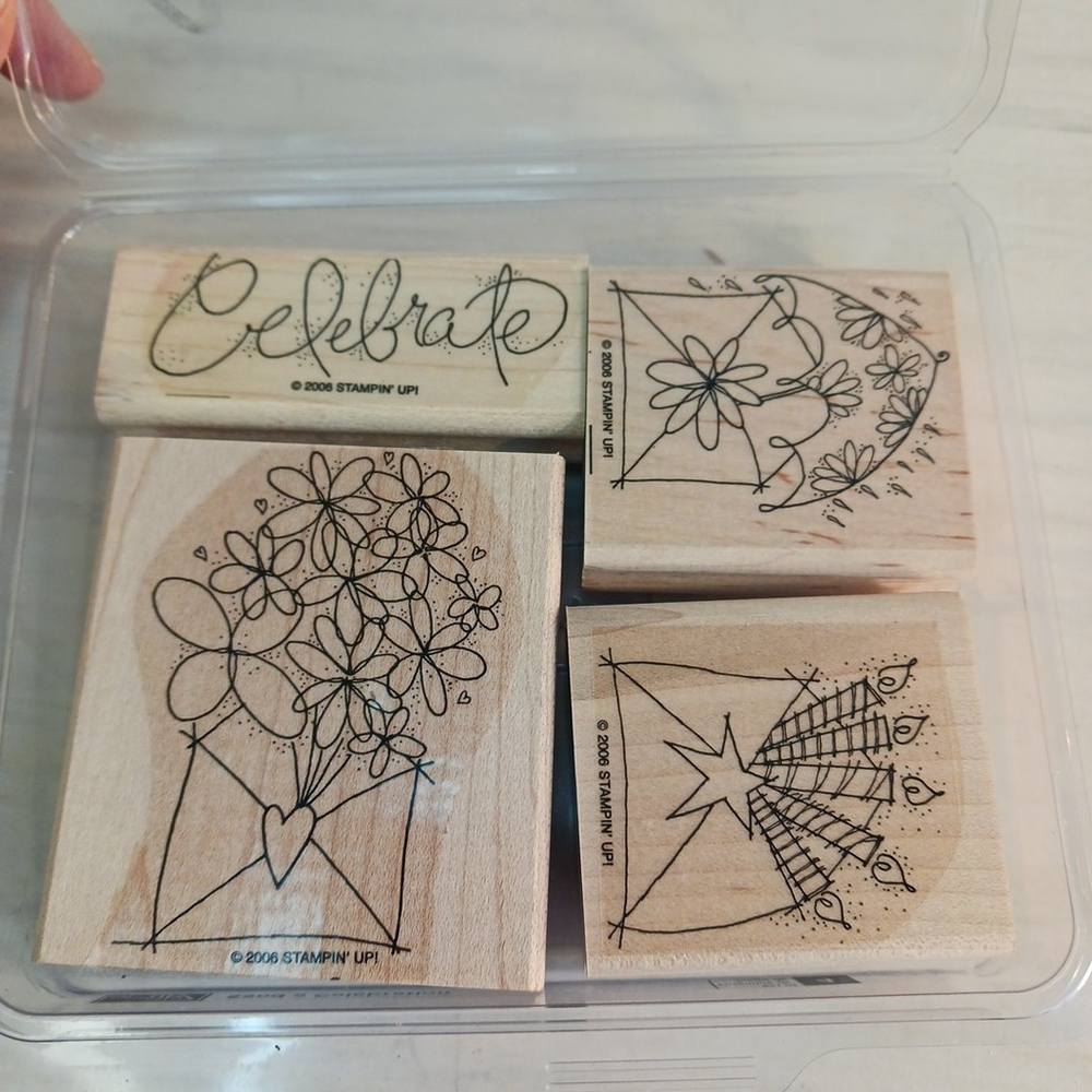 Stampin Up Send A Celebration Wood Mounted Rubber Stamp Set